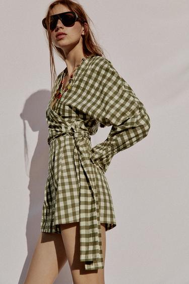 VESTE À NŒUD À CARREAUX VICHY - Vert moyen de Zara - Image 2