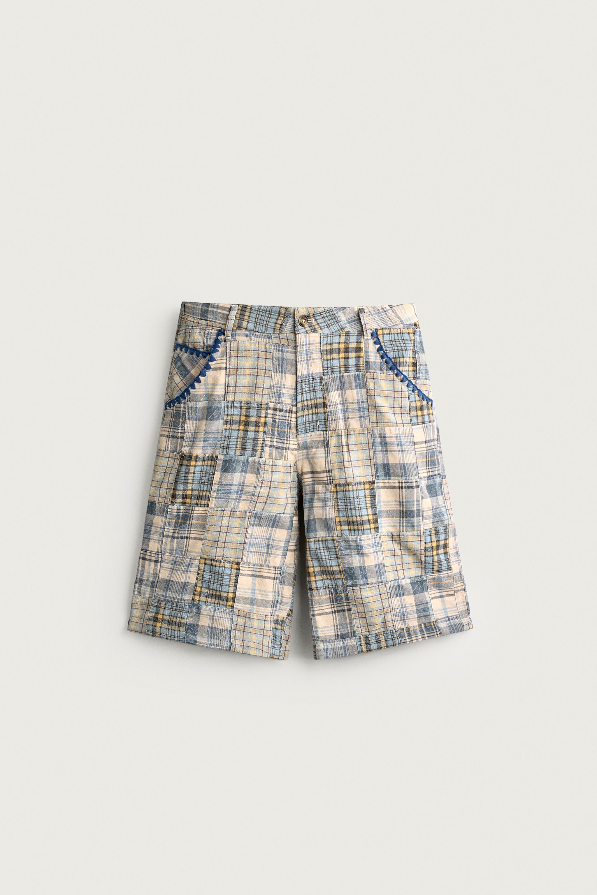 Zara RELAXED FIT KARELİ PATCHWORK BERMUDA