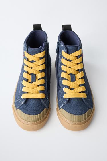 BASKETS MONTANTES EN CUIR - Bleu de Zara - Image 4