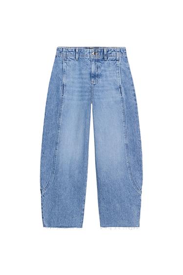 Zara Z1975 HIGH WAISTED BARREL CROP SEAM JEANS - Mid-blue