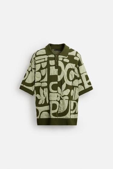 CONTRAST JACQUARD KNIT POLO SHIRT - Greens by Zara - Image 6