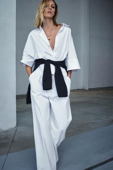 ZW COLLECTION TECHNICAL-EFFECT DARTED TROUSERS - Oyster-white by Zara