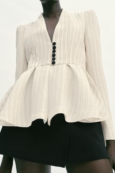 VESTE PEPLUM À RAYURES - Écru / Marron de Zara - Image 2