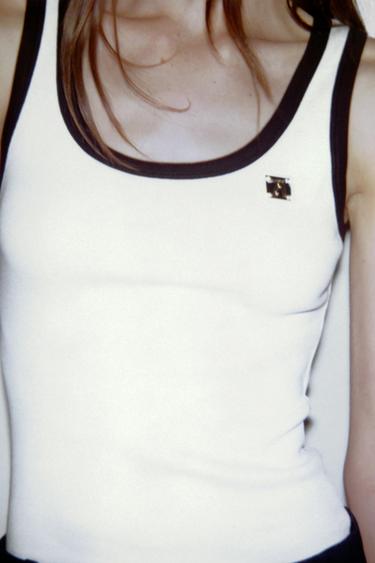 ZARA TOP WITH CONTRAST TRIMS AND BROOCH - White by Zara - Image 1