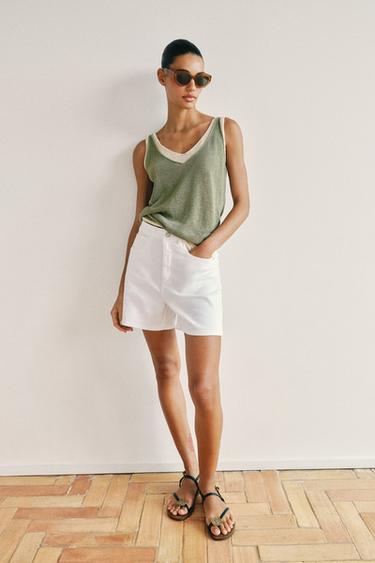 Zara COMBINATION KNIT TOP - Khaki