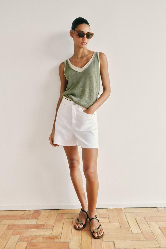 KNIT TOP WITH CONTRAST DETAILING - Khaki by Zara - Image 0