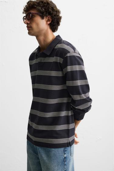 STRIPED PIQUÉ POLO SHIRT - Navy blue by Zara - Image 5
