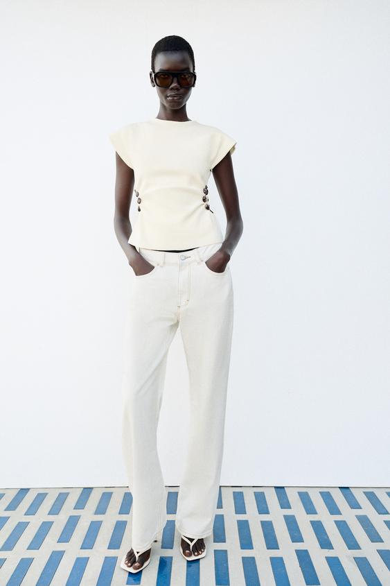 CUT-OUT KNIT TOP WITH BEADS - Ecru by Zara - Image 0