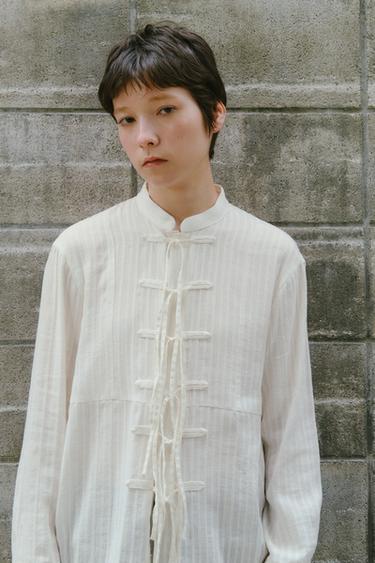 ZW COLLECTION STRIPED SHIRT WITH LACES - Ecru by Zara