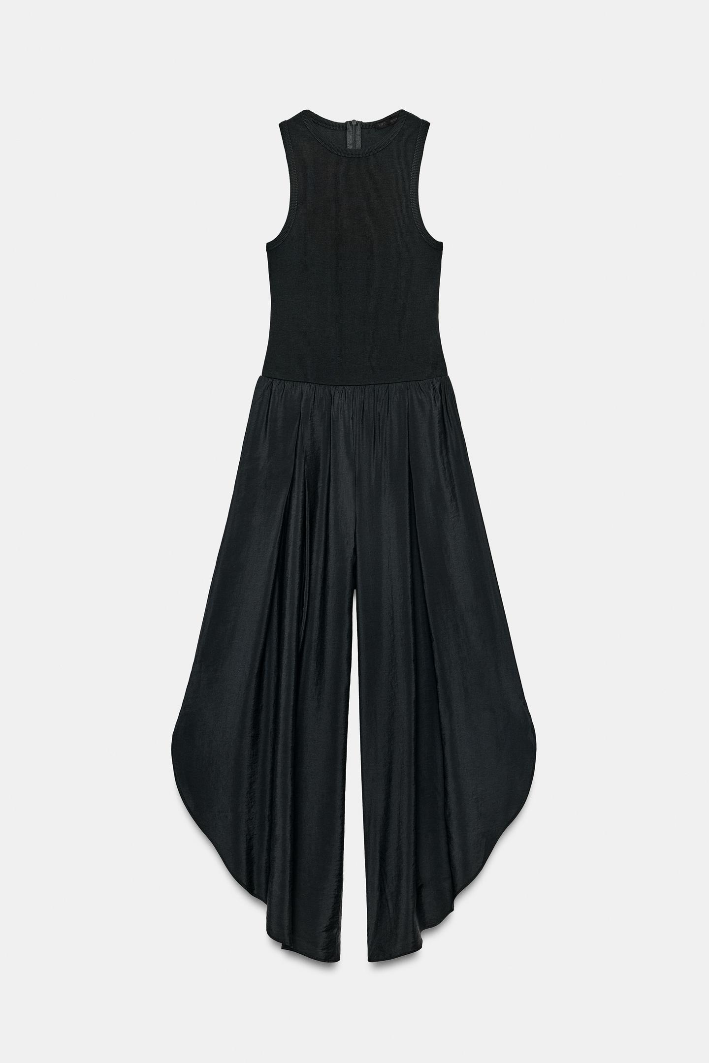 Женский комбинезон Zara Combined Wide-Leg Jumpsuit, цвет: Чёрный — фото 5