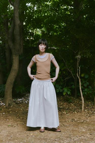 CONTRAST LAYERED T-SHIRT - Light brown by Zara