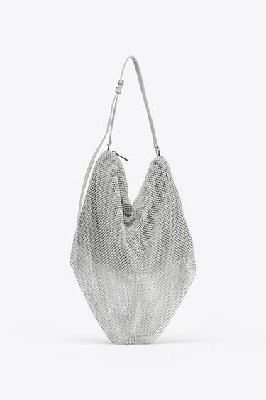SHINY BEADED BUCKET BAG - Silver by Zara - Image 0