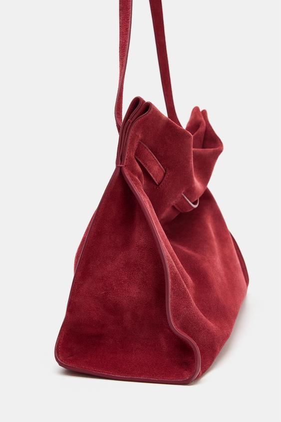 SAC PORTÉ ÉPAULE MOYEN EN CROÛTE DE CUIR - Marron brique de Zara - Image 4