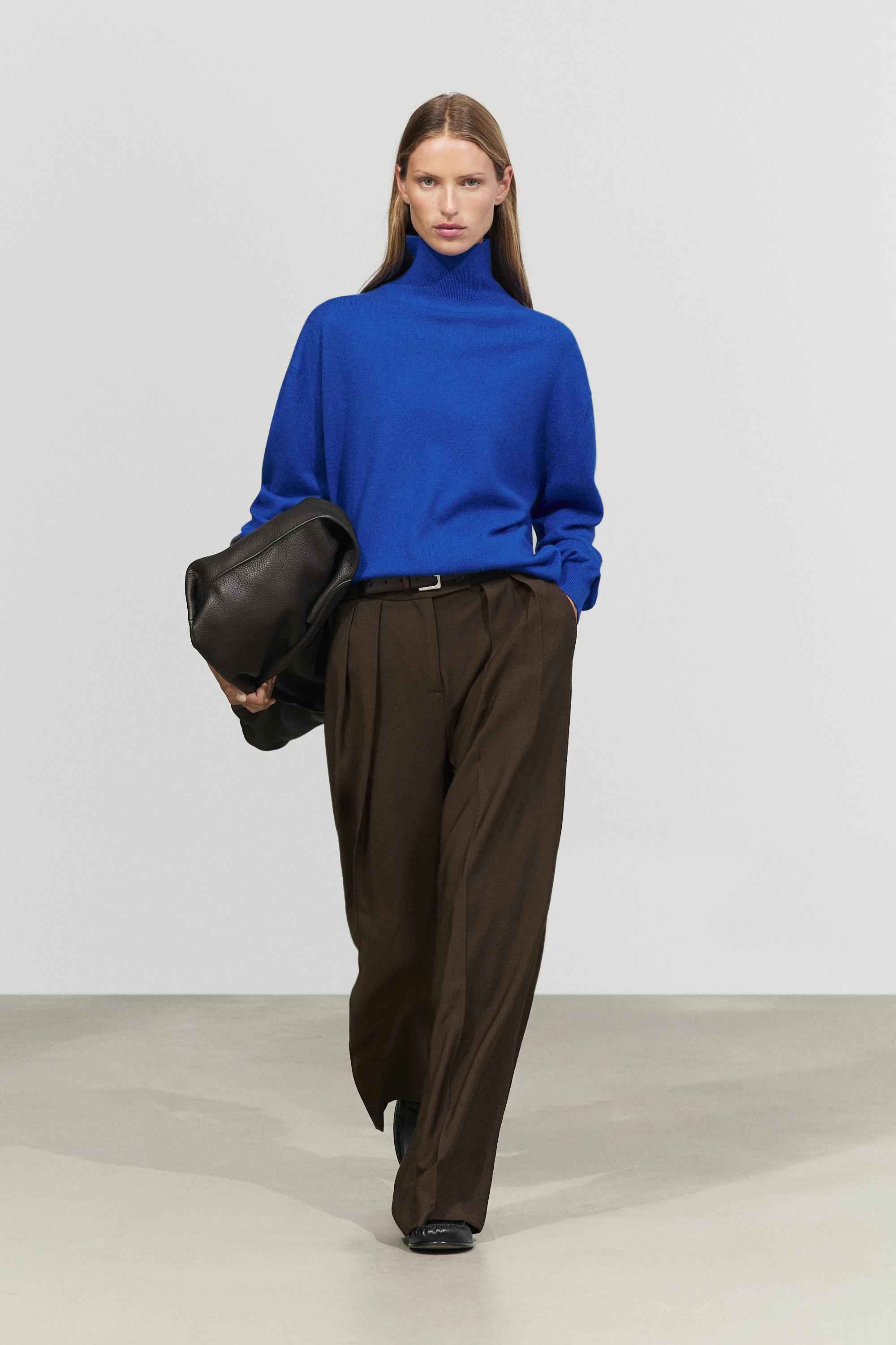 100% cashmere high neck knit sweater - Bluish | ZARA United States