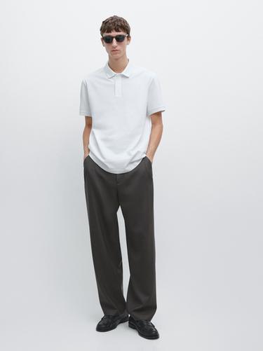 Zara Micro textured cotton polo shirt - White - Image 0