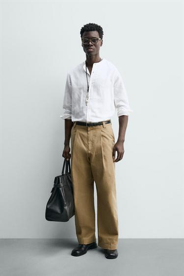 Zara PANTALONE BARREL KROJA SA NABORIMA – Bež – Slika 0