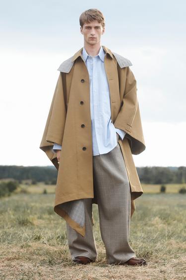 Zara CONTRAST PLAID WATER REPELLENT PONCHO LIMITED EDITION - Beige