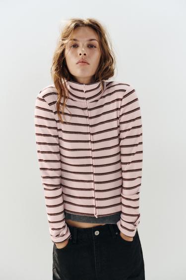 STRIPED ZIP JACKET — Pastel pink 1