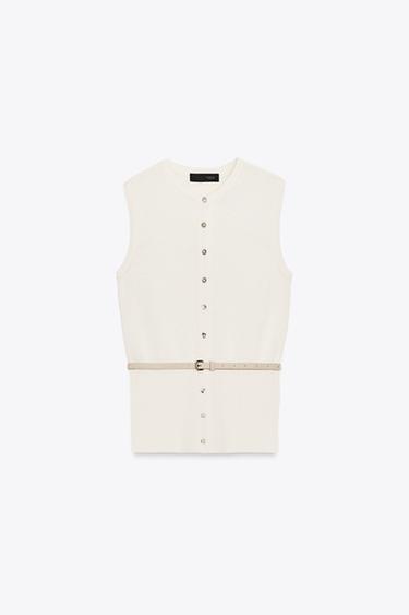 GILET CEINTURE - Écru de Zara - Image 3