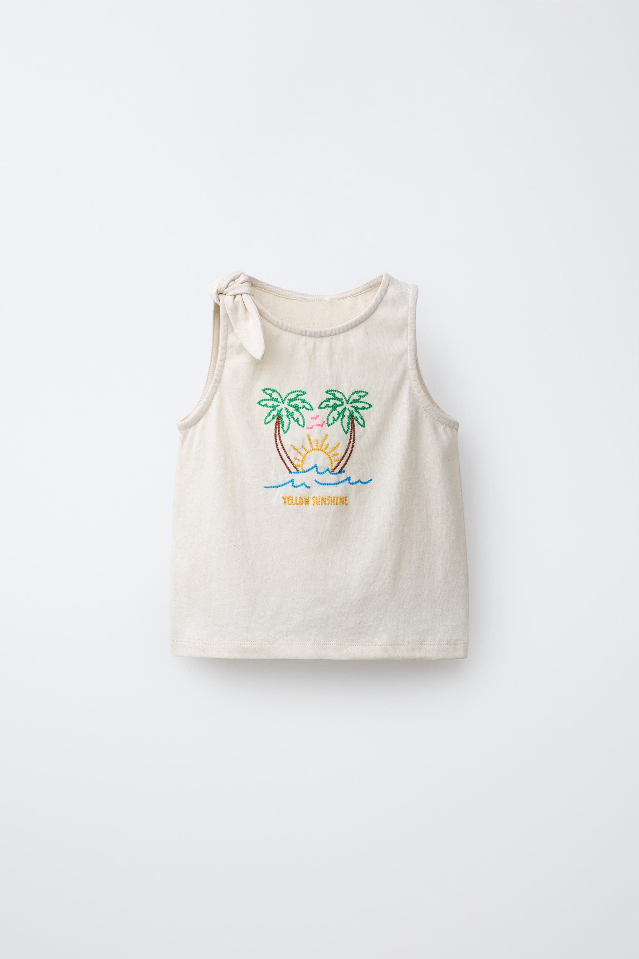 TROPICAL EMBROIDERED KNOT T-SHIRT — Ecru