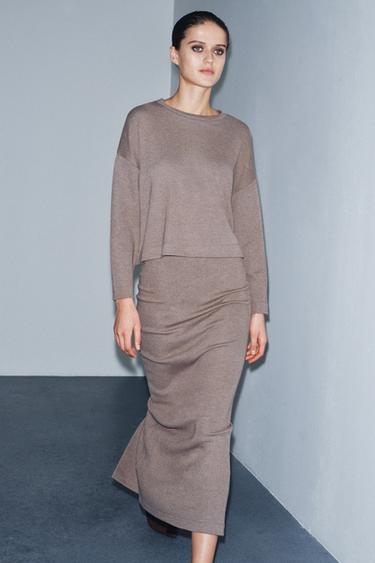 SOFT MIDI SKIRT - Brown marl by Zara - Image 3