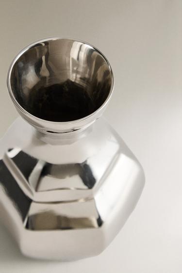 SMALL GEOMETRIC BRASS VASE - Silver by Zara - Image 2