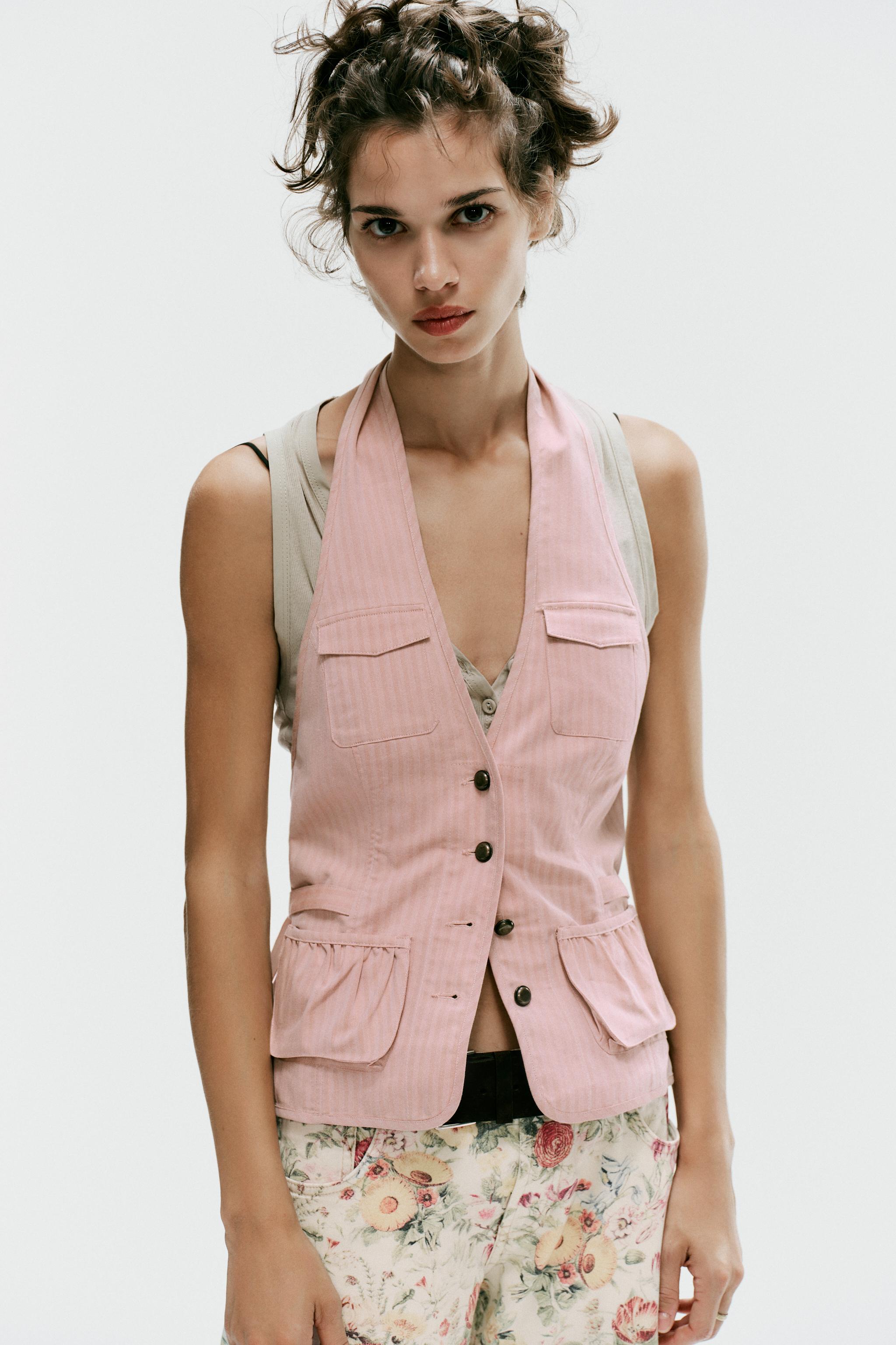 STRIPED HALTER TOP WITH POCKETS