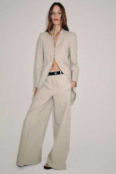 ZW COLLECTION STRIPED LONG BLAZER - Sand / Marl by Zara