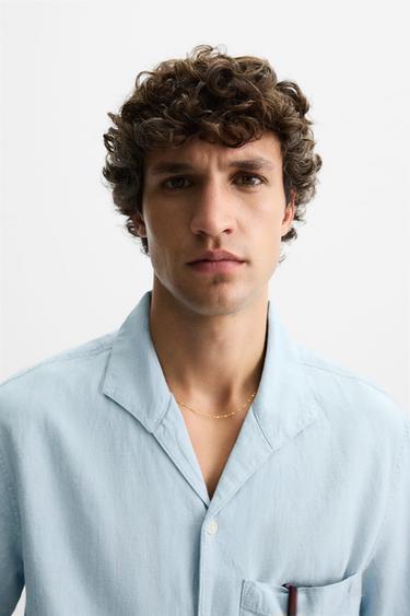 CHEMISE EN COTON ET LIN - Bleu clair de Zara - Image 4