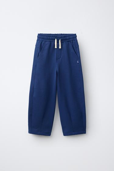 PANTALON EN MOLLETON COUPE BARREL - Bleu roi de Zara