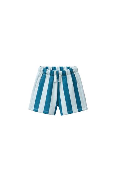 SHORT EN MOLLETON À RAYURES - Bleu de Zara