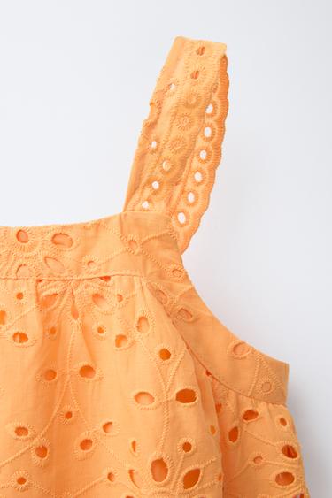 SCHIFFLI EMBROIDERY STRAPPY TOP - Tangerine by Zara - Image 2