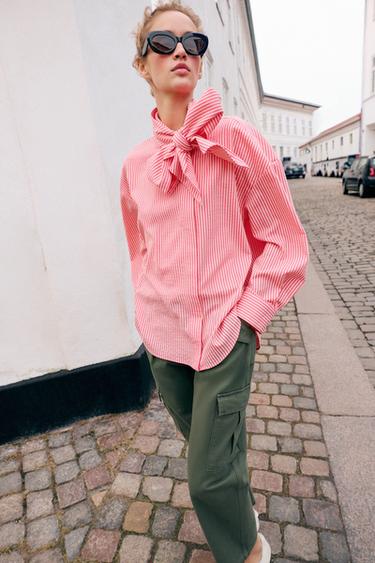 CHEMISE À RAYURES AVEC NŒUD - Rose de Zara - Image 3