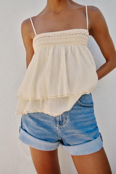 ROMANTIC STRAPPY TOP - Ecru by Zara