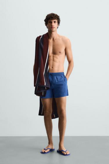 Zara BASIC MID-LENGTH SWIMSUIT - Blue