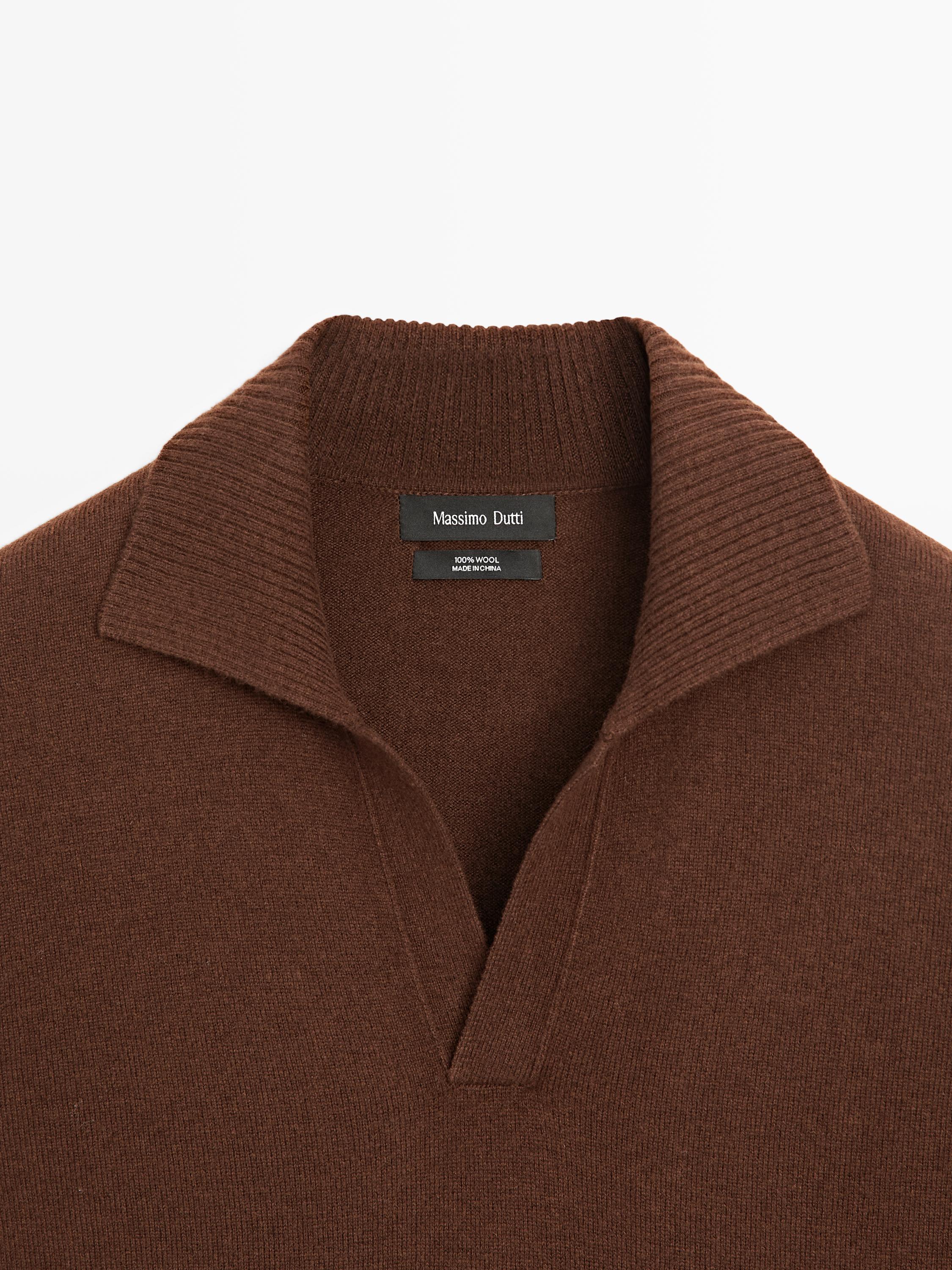 Pull polo col V en maille 100 % laine