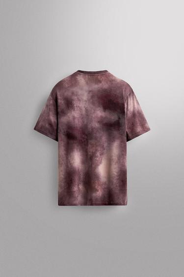 TIE-DYE PRINT PERFORATED T-SHIRT - Burgundy by Zara - Image 6