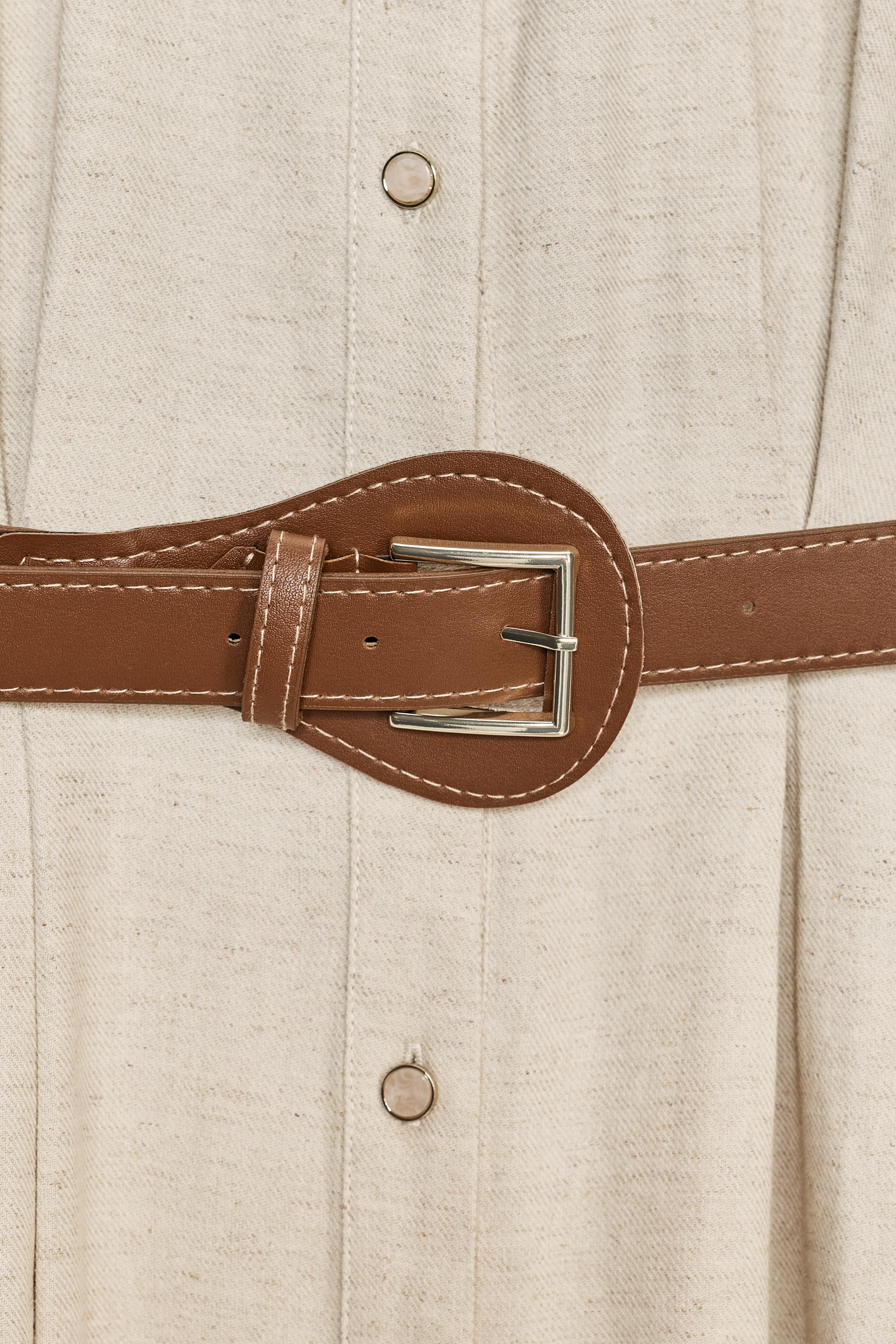 BELTED LINEN MIDI DRESS