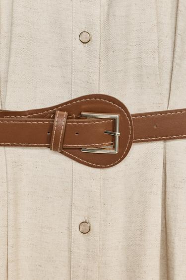 ROBE MIDI AVEC CEINTURE EN LIN - Beige clair de Zara - Image 8