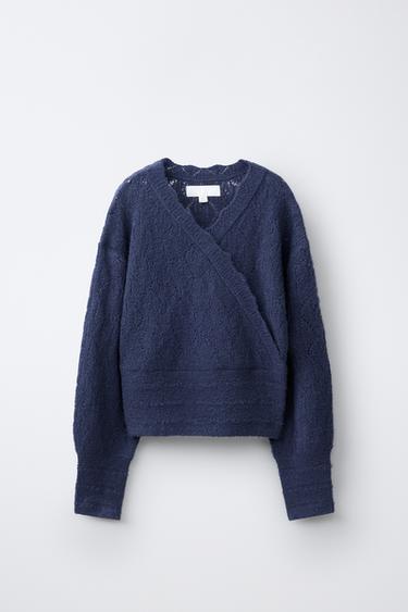 Zara WRAP KNIT JUMPER - Blue