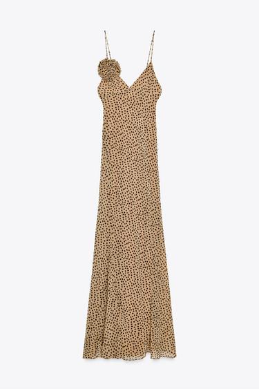 ROBE LONGUE FLEUR À POIS - Marron clair de Zara - Image 4