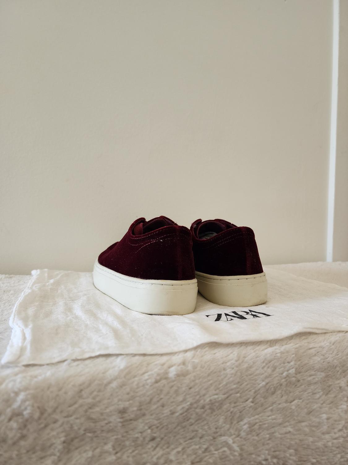 BURGUNDY RED VELVET CLASSIC LACE UP SNEAKERS - Image 4