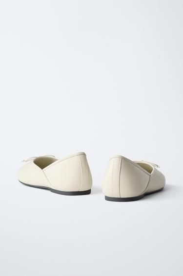 LEATHER BALLET FLATS - Ecru White by Zara - Image 4