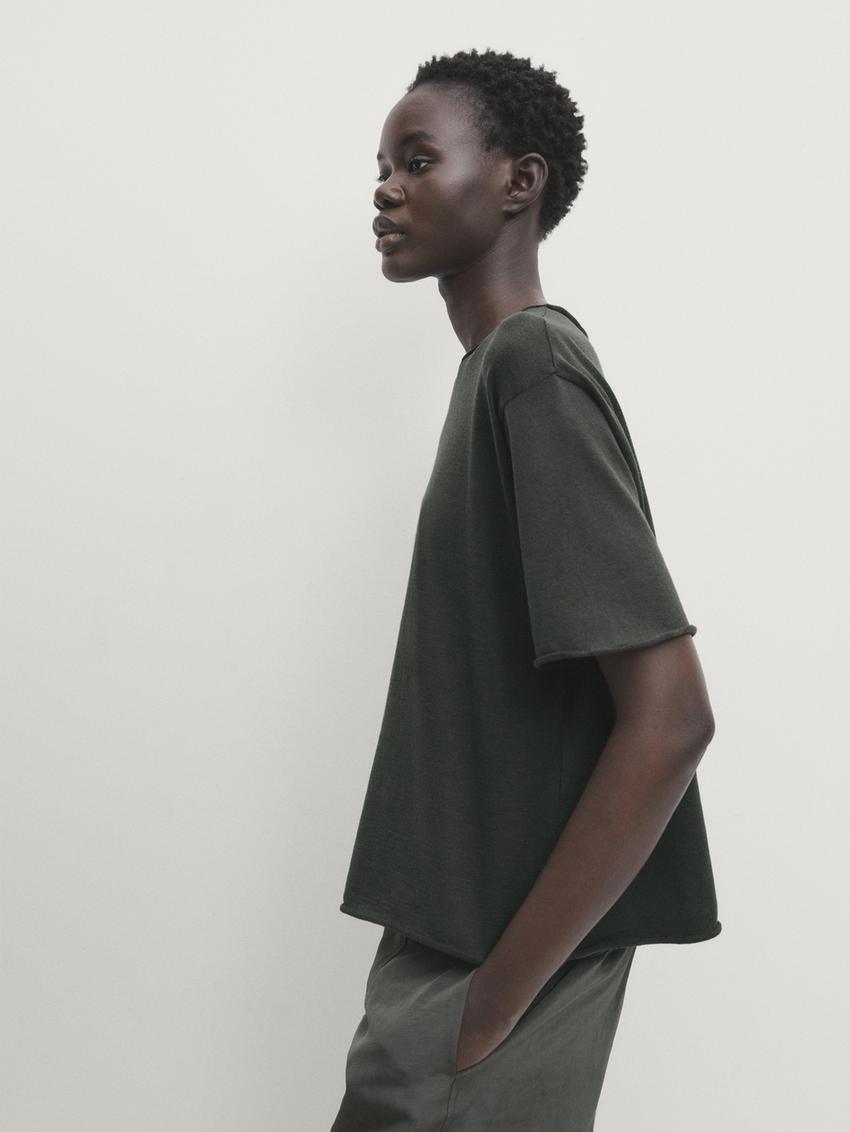 Cotton T-shirt with central seam detail - Dark green