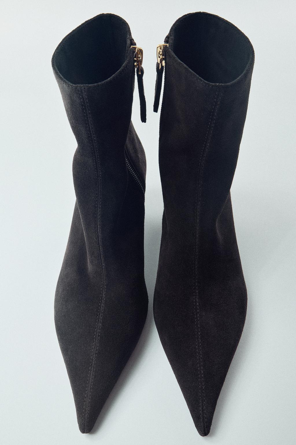 SPLIT SUEDE KITTEN ANKLE BOOTS