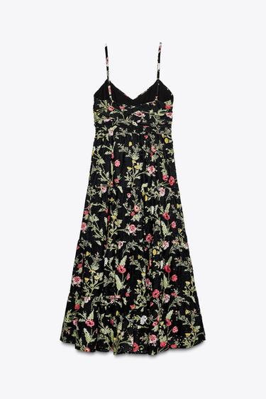 PRINTED MIDI DRESS WITH CUTWORK EMBROIDERY - Red / Black by Zara - Image 6