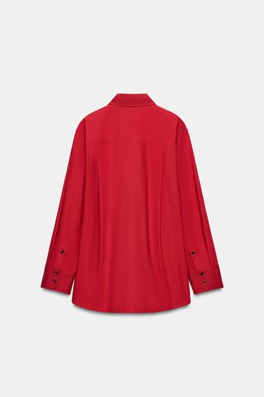 ZW COLLECTION POPLIN SHIRT - Red by Zara - Image 6
