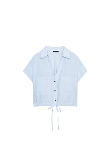 SHORT SHIRT WITH DRAWSTRING - Sky blue by Zara