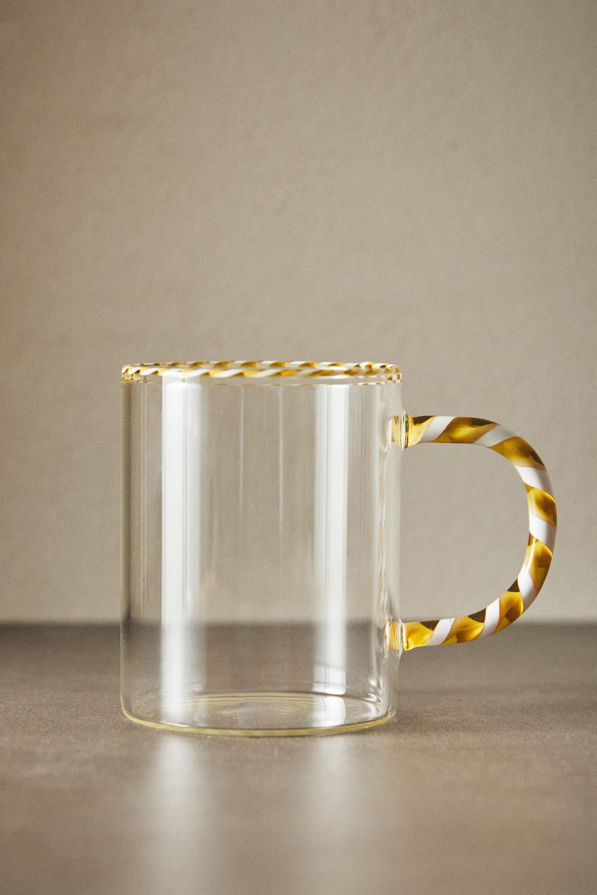 BOROSILICATE GLASS MUG WITH HANDLE AND COLORED RIM - Light
