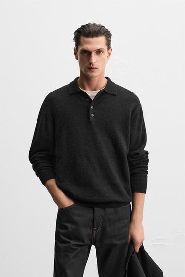COTTON-WOOL KNIT POLO SHIRT - Black by Zara